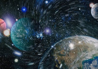 Fütürist soyut alan arkaplanı. Yıldızlı ve nebulalı gece gökyüzü. Bu görüntünün elementleri NASA tarafından desteklenmektedir