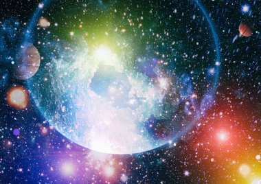 Fütürist soyut alan arkaplanı. Yıldızlı ve nebulalı gece gökyüzü. Bu görüntünün elementleri NASA tarafından desteklenmektedir