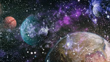 Fütürist soyut alan arkaplanı. Yıldızlı ve nebulalı gece gökyüzü. Bu görüntünün elementleri NASA tarafından desteklenmektedir
