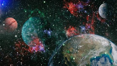 Fütürist soyut alan arkaplanı. Yıldızlı ve nebulalı gece gökyüzü. Bu görüntünün elementleri NASA tarafından desteklenmektedir