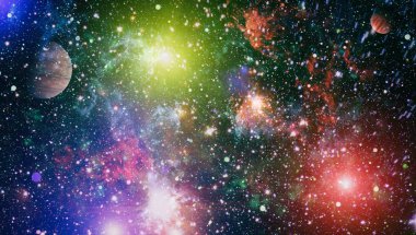 Fütürist soyut alan arkaplanı. Yıldızlı ve nebulalı gece gökyüzü. Bu görüntünün elementleri NASA tarafından desteklenmektedir