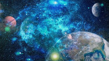 Renkli derin uzay. Evren kavramı arka plan. Nasa tarafından döşenmiş bu görüntü unsurları