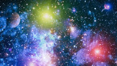 Renkli derin uzay. Evren kavramı arka plan. Nasa tarafından döşenmiş bu görüntü unsurları