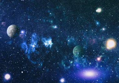 Uzayda ateşli bir patlama. Evrenin soyut çizimi. Bu görüntünün elementleri NASA tarafından desteklenmektedir