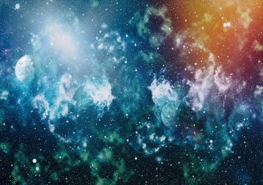 Uzayda ateşli bir patlama. Evrenin soyut çizimi. Bu görüntünün elementleri NASA tarafından desteklenmektedir