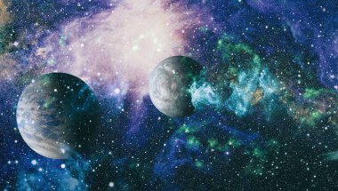 Uzayda ateşli bir patlama. Evrenin soyut çizimi. Bu görüntünün elementleri NASA tarafından desteklenmektedir