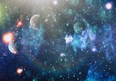 Uzayda ateşli bir patlama. Evrenin soyut çizimi. Bu görüntünün elementleri NASA tarafından desteklenmektedir