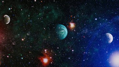 Uzayda ateşli bir patlama. Evrenin soyut çizimi. Bu görüntünün elementleri NASA tarafından desteklenmektedir