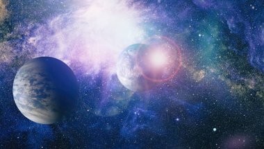 Uzayda ateşli bir patlama. Evrenin soyut çizimi. Bu görüntünün elementleri NASA tarafından desteklenmektedir