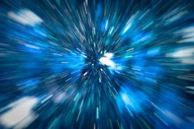 Mavi yıldız yolundaki warp veya hiperuzay hareketinin soyut özelliği.