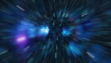 Mavi yıldız yolundaki warp veya hiperuzay hareketinin soyut özelliği.