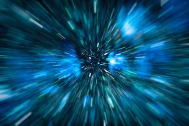 Mavi yıldız yolundaki warp veya hiperuzay hareketinin soyut özelliği.