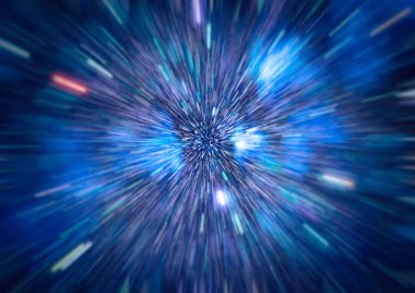 Mavi yıldız yolundaki warp veya hiperuzay hareketinin soyut özelliği.