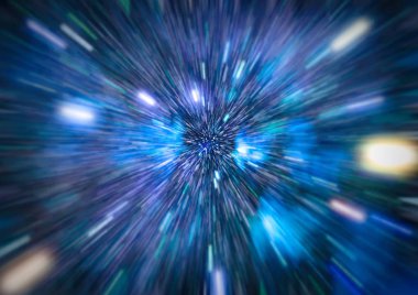 Mavi yıldız yolundaki warp veya hiperuzay hareketinin soyut özelliği.