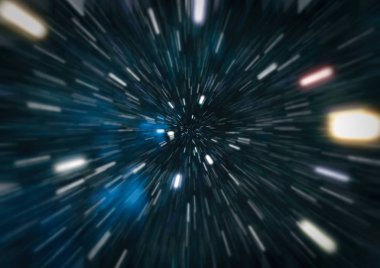 Mavi yıldız yolundaki warp veya hiperuzay hareketinin soyut özelliği.