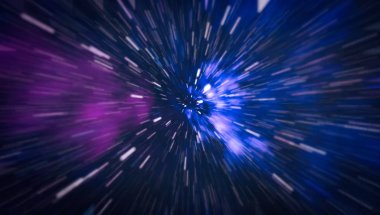 Mavi yıldız yolundaki warp veya hiperuzay hareketinin soyut özelliği.