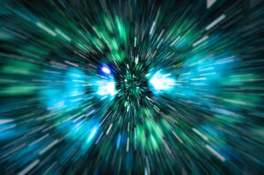 Mavi yıldız yolundaki warp veya hiperuzay hareketinin soyut özelliği.