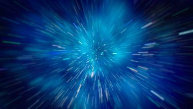 Mavi yıldız yolundaki warp veya hiperuzay hareketinin soyut özelliği.