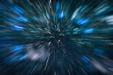 Mavi yıldız yolundaki warp veya hiperuzay hareketinin soyut özelliği.