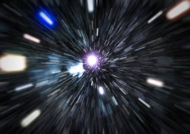 Mavi yıldız yolundaki warp veya hiperuzay hareketinin soyut özelliği.