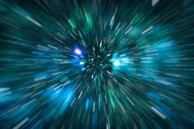 Mavi yıldız yolundaki warp veya hiperuzay hareketinin soyut özelliği.