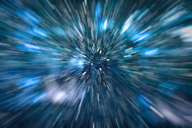 Mavi yıldız yolundaki warp veya hiperuzay hareketinin soyut özelliği.