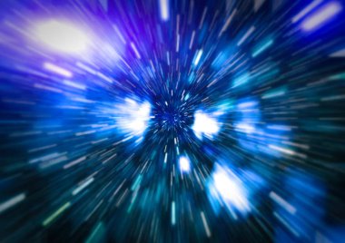 Mavi yıldız yolundaki warp veya hiperuzay hareketinin soyut özelliği.