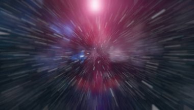 Mavi yıldız yolundaki warp veya hiperuzay hareketinin soyut özelliği.