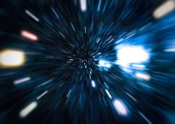 Resumo do movimento de urdidura ou hiperspace em trilha estelar azul. — Fotografia de Stock