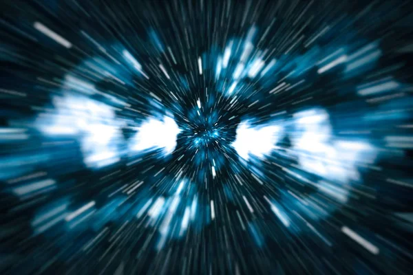 Abstrakt warp nebo hyperprostorového pohybu v modré hvězdné stezce. — Stock fotografie