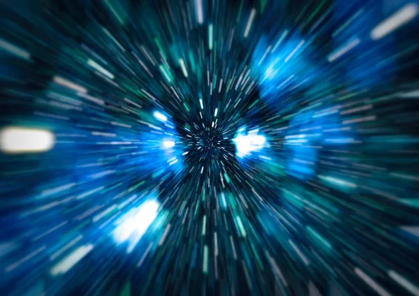 Abstract of warp or hyperspace motion in blue star trail. — Stock Photo, Image