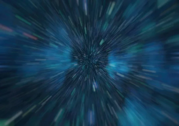 A görbületi vagy hipertéri mozgás absztraktja a kék csillagösvényen. — Stock Fotó