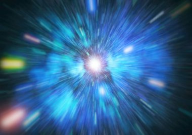 Mavi yıldız yolundaki warp veya hiperuzay hareketinin soyut özelliği.