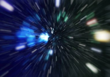 Mavi yıldız yolundaki warp veya hiperuzay hareketinin soyut özelliği.