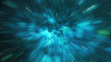 Mavi yıldız yolundaki warp veya hiperuzay hareketinin soyut özelliği.