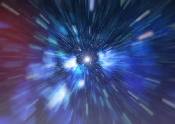 A görbületi vagy hipertéri mozgás absztraktja a kék csillagösvényen. — Stock Fotó