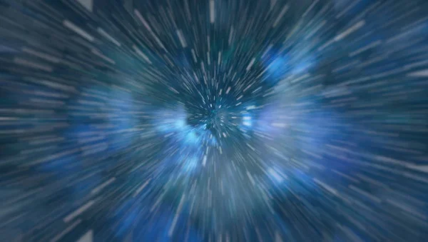 Samenvatting van de warp- of hyperruimtebeweging in het blauwe sterrenspoor. — Stockfoto