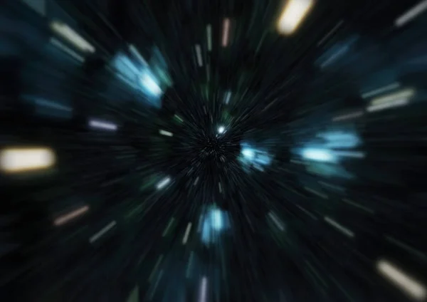 青色星の軌跡におけるワープ運動や超空間運動の概要. — ストック写真