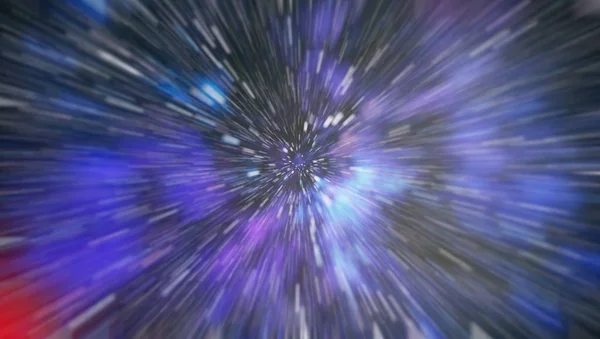 Resumen del movimiento warp o hiperespacial en el rastro de estrellas azules . —  Fotos de Stock