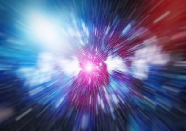 Abstrakt von Warp- oder Hyperraumbewegungen in blauer Sternenspur. — Stockfoto