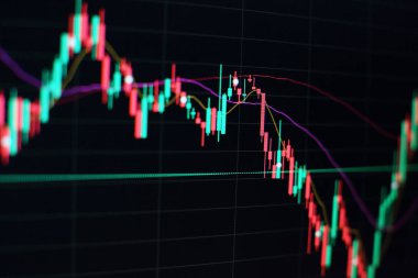 Grafikler, diyagramlar, finansal rakamlar. Eski çizelge. Soyut parlayan ön x grafik arayüz duvar kağıdı. Yatırım, ticaret, hisse senedi, finans ve analiz kavramı.