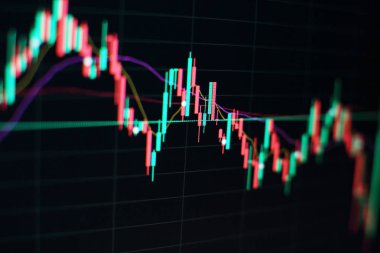 Grafikler, diyagramlar, finansal rakamlar. Eski çizelge. Soyut parlayan ön x grafik arayüz duvar kağıdı. Yatırım, ticaret, hisse senedi, finans ve analiz kavramı.