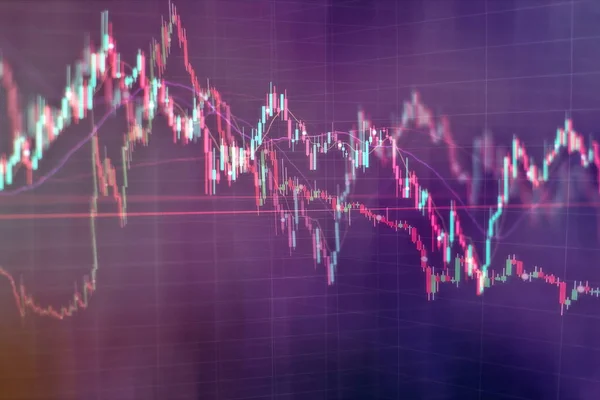 Anzeige der Börsenkurse. Geschäftsdiagramm. Bullischer Bärentrend. Leuchter Chart Aufwärtstrend Abwärtstrend. Hintergrund: Analyse Geschäftsbuchhaltung auf Infoblättern. — Stockfoto