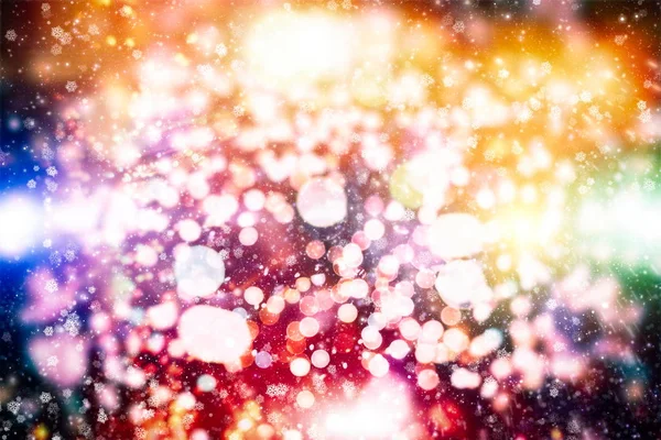 Luzes e estrelas de brilho abstratas. Feliz Natal feliz ano novo conceito de cartão de saudação lote de flocos de neve queda de neve no inverno — Fotografia de Stock