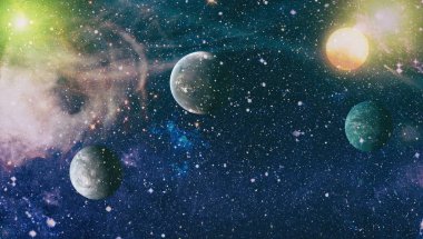 Uzaydaki gezegenler, yıldızlar ve galaksiler uzay keşiflerinin güzelliğini gösteriyor. NASA tarafından döşenmiş elementler