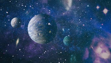 Uzaydaki gezegenler, yıldızlar ve galaksiler uzay keşiflerinin güzelliğini gösteriyor. NASA tarafından döşenmiş elementler