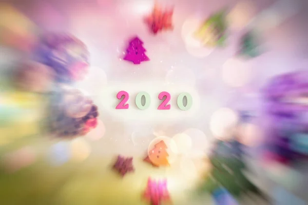 Happy New Year 2020. Symbol from number 2020 on wooden background . Christmas and New Year holidays background with copy space. — Stock Photo, Image