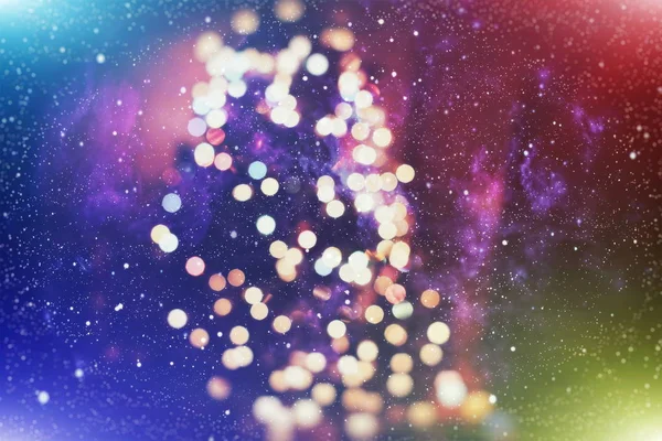 Abstrait flou de bleu et argent scintillant ampoules lumineuses fond : flou de Noël fond d'écran décorations concept.xmas vacances festival toile de fond : scintillement cercle allumé célébrations affichage . — Photo