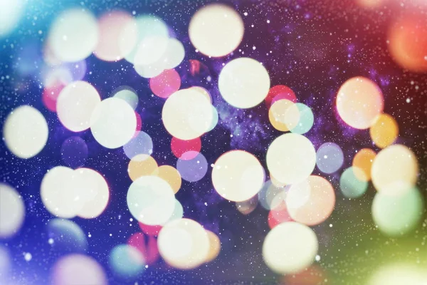 Abstract blurred of blue and silver glittering shine bulbs lights background:blur of Christmas wallpaper decorations concept.xmas holiday festival backdrop:sparkle circle lit celebrations display . — Stock Photo, Image