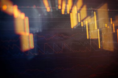 Ekonomik büyüme, durgunluk. Elektronik sanal platform eğilimleri ve borsa dalgalanmalarını gösteriyor, sonuçları bulmak için grafiklerden ve grafikten analiz edilen veriler.